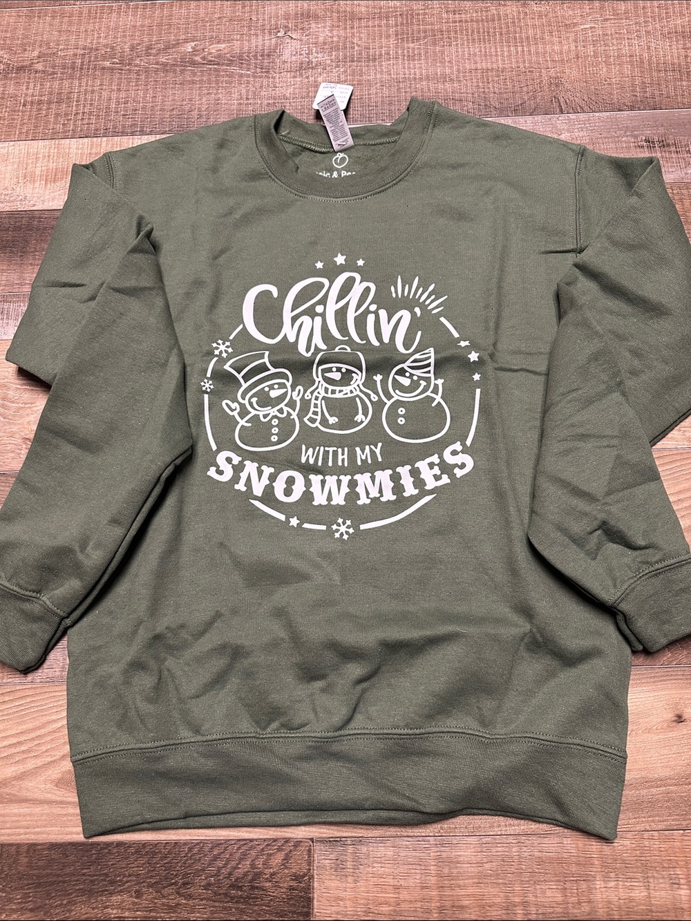 Gildan Olive Green "Chillin' With My Snowmies" Crewneck Sweatshirt
